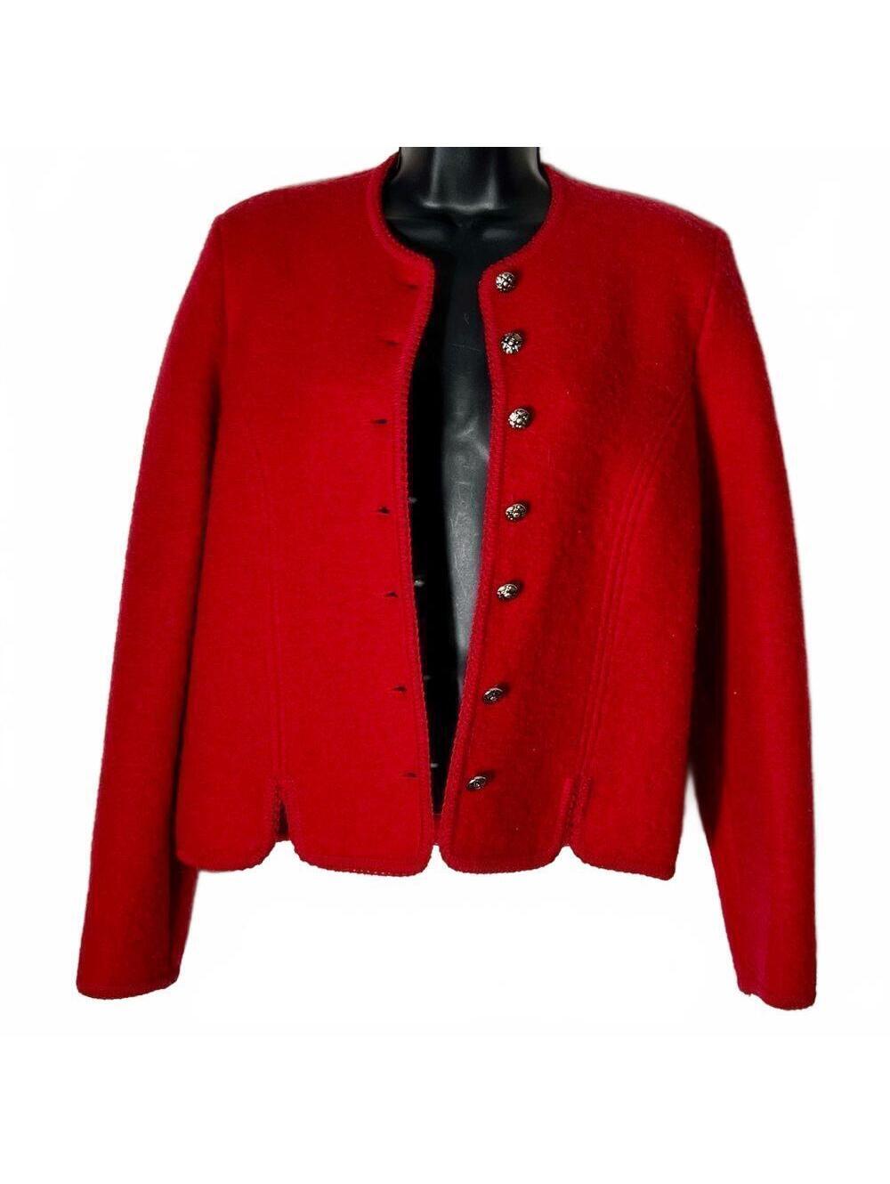 Deans Of Scotland Red 100% Boiled Wool Cardigan Metal Buttons Vintage Jacket M